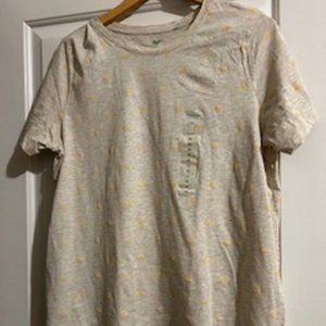 Women's T-Shirt Gray with Yellow Half Sunshine Designs Size 1X Round Neck New